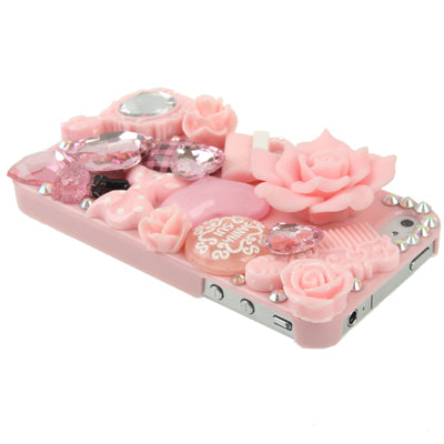 3D Flowers Diamond Encrusted Plastic Hard Back Case Cover for iPhone 4 & 4S
