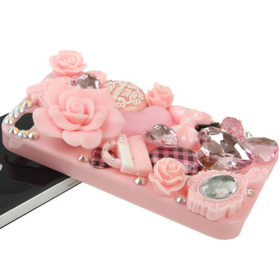 3D Flowers Diamond Encrusted Plastic Hard Back Case Cover for iPhone 4 & 4S