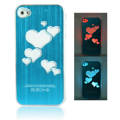 Hollow Heart Pattern LED Changed Sense Flash Light Effect Pasting Metal Plastic Case for iPhone 4 & 4S