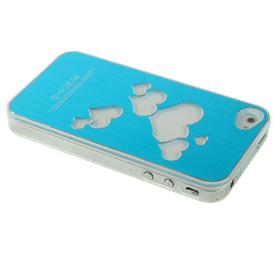 Hollow Heart Pattern LED Changed Sense Flash Light Effect Pasting Metal Plastic Case for iPhone 4 & 4S