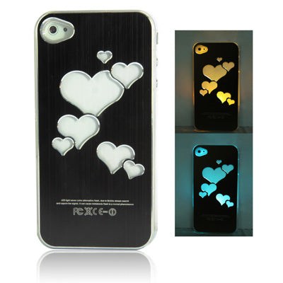 Hollow Heart Pattern LED Changed Sense Flash Light Effect Pasting Metal Plastic Case for iPhone 4 & 4S