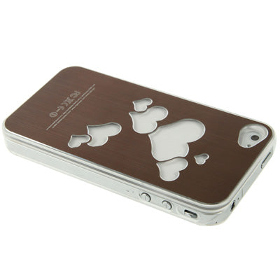 Hollow Heart Pattern LED Changed Sense Flash Light Effect Pasting Metal Plastic Case for iPhone 4 & 4S