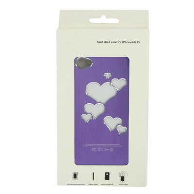 Hollow Heart Pattern LED Changed Sense Flash Light Effect Pasting Metal Plastic Case for iPhone 4 & 4S