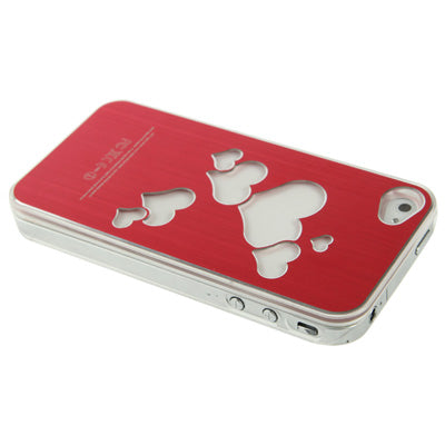 Hollow Heart Pattern LED Changed Sense Flash Light Effect Pasting Metal Plastic Case for iPhone 4 & 4S