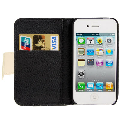 Diamond Encrusted Litchi Texture Horizontal Flip Leather Case with Credit Card Slots for iPhone 4 & 4S