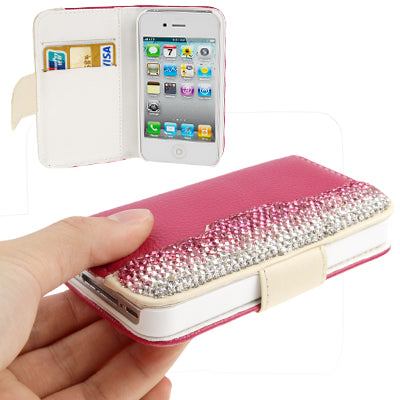 Diamond Encrusted Litchi Texture Horizontal Flip Leather Case with Credit Card Slots for iPhone 4 & 4S