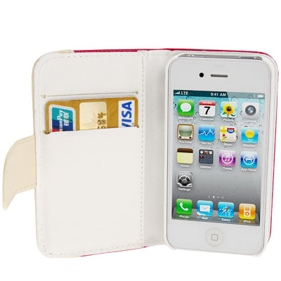 Diamond Encrusted Litchi Texture Horizontal Flip Leather Case with Credit Card Slots for iPhone 4 & 4S