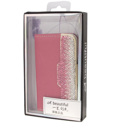 Diamond Encrusted Litchi Texture Horizontal Flip Leather Case with Credit Card Slots for iPhone 4 & 4S