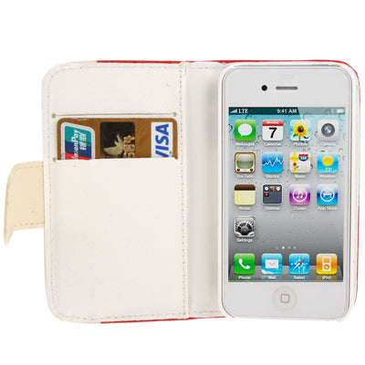 Diamond Encrusted Litchi Texture Horizontal Flip Leather Case with Credit Card Slots for iPhone 4 & 4S