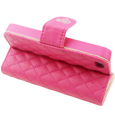 Plaid Texture Diamond Encrusted Button Flip Soft Leather Case with Credit Card Slots & Holder for iPhone 4 & 4S(Magenta)