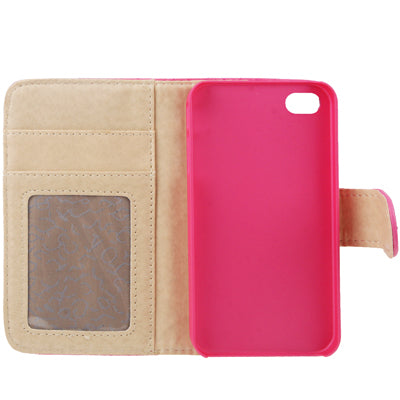 Plaid Texture Diamond Encrusted Button Flip Soft Leather Case with Credit Card Slots & Holder for iPhone 4 & 4S(Magenta)