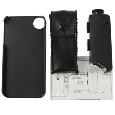 100X Zoom Digital Cell Phone Microscope Maginifier + Back Cover for iPhone 4 & 4S(Black)