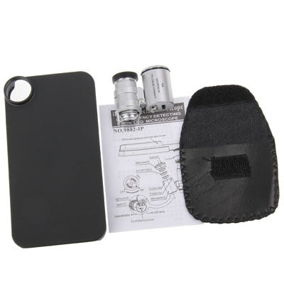 60X Mini Digital Microscope Magnification with 2 LED Lights / UV Light / Plastic Case for iPhone 4 & 4S(Black)