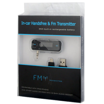 3.5mm In-car Wireless LCD Handsfree FM Transmitter , Built-in Rechargeable Battery for iPhone 4 & 4S / iPhone 5 / iPod Touch Nano / MP3 / Samsung / HTC / Nokia(Black)