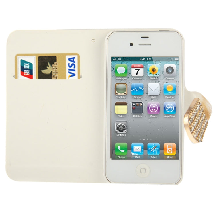 Spots Texture Diamond Encrusted Winter Warm Fur Leather Case with Credit Card Slot & Holder for iPhone 4 & 4S