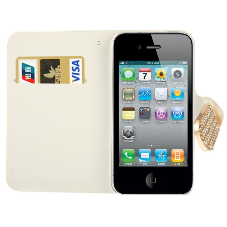 Spots Texture Diamond Encrusted Winter Warm Fur Leather Case with Credit Card Slot & Holder for iPhone 4 & 4S