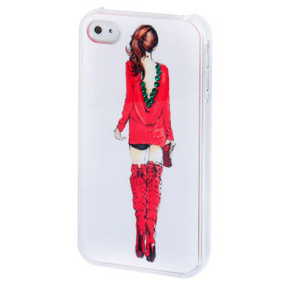 Lavender Girl Pattern Diamond Encrusted Plastic Case for iPhone 4 & 4S