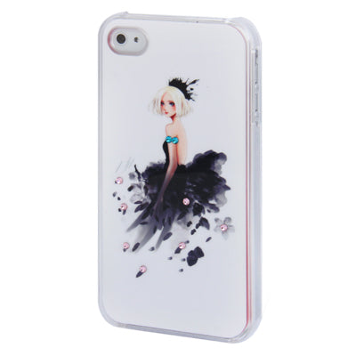 Black Swan Girl Pattern Diamond Encrusted Plastic Case for iPhone 4 & 4S