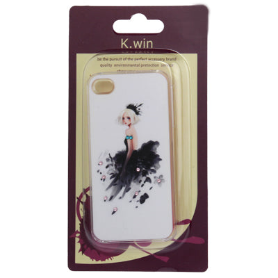 Black Swan Girl Pattern Diamond Encrusted Plastic Case for iPhone 4 & 4S