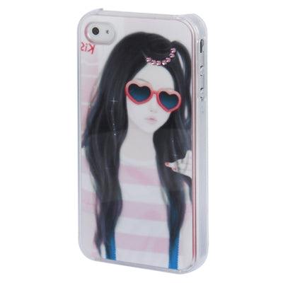 Sunglasses Girl Pattern Diamond Encrusted Plastic Case for iPhone 4 & 4S