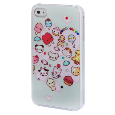 Dessert Pattern Diamond Encrusted Plastic Case for iPhone 4 & 4S