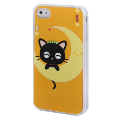 Cat Pattern Diamond Encrusted Plastic Case for iPhone 4 & 4S