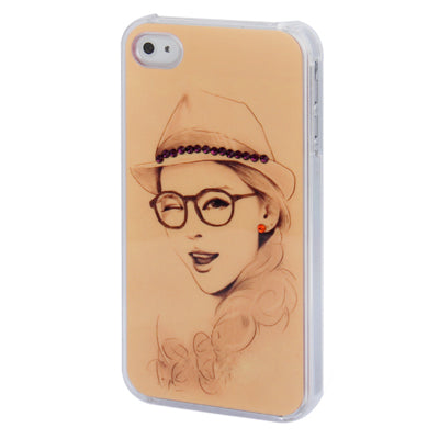 Flash Face Woman Pattern Diamond Encrusted Plastic Case for iPhone 4 & 4S