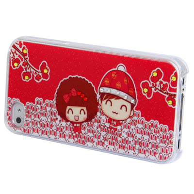 Happy New Year Pattern Diamond Encrusted Plastic Case for iPhone 4 & 4S