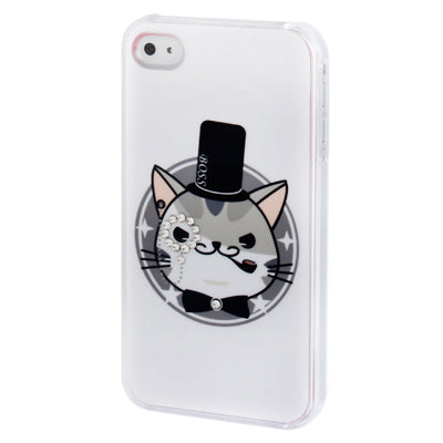 Jazz Cat Pattern Diamond Encrusted Plastic Case for iPhone 4 & 4S
