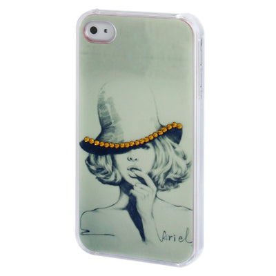 Sketch Handsome Girl Pattern Diamond Encrusted Plastic Case for iPhone 4 & 4S