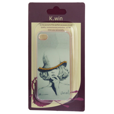 Sketch Handsome Girl Pattern Diamond Encrusted Plastic Case for iPhone 4 & 4S