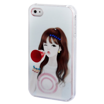 Lovely Girl Pattern Diamond Encrusted Plastic Case for iPhone 4 & 4S
