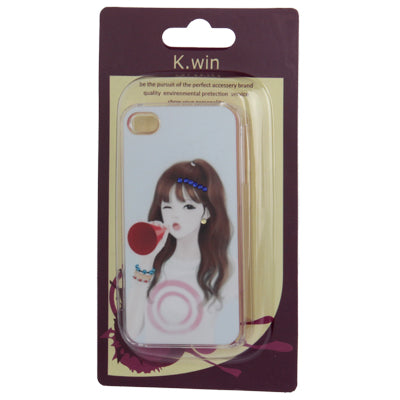 Lovely Girl Pattern Diamond Encrusted Plastic Case for iPhone 4 & 4S