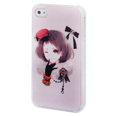 Girl Watercolor Pattern Diamond Encrusted Plastic Case for iPhone 4 & 4S