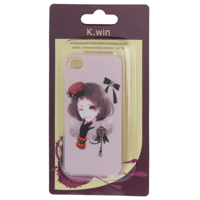 Girl Watercolor Pattern Diamond Encrusted Plastic Case for iPhone 4 & 4S