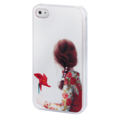 Windmill Girl Pattern Diamond Encrusted Plastic Case for iPhone 4 & 4S