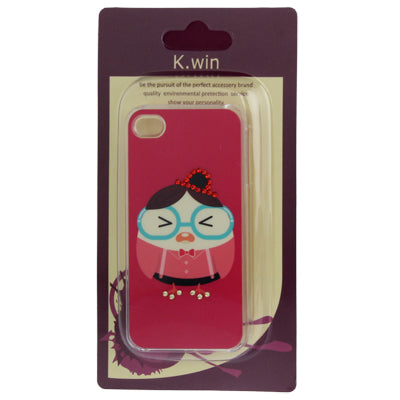Cartoon Girl Pattern Diamond Encrusted Plastic Case for iPhone 4 & 4S