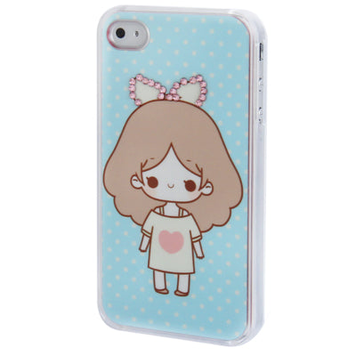 Cartoon Lovely Girl Pattern Diamond Encrusted Plastic Case for iPhone 4 & 4S