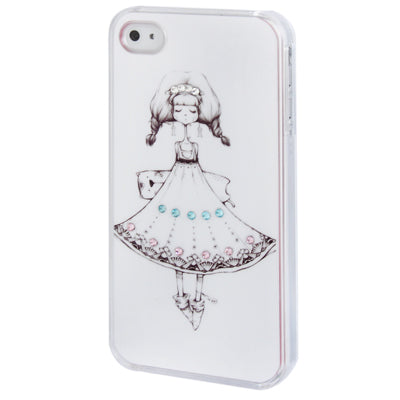 Cutie Pie Waitress Pattern Diamond Encrusted Plastic Case for iPhone 4 & 4S