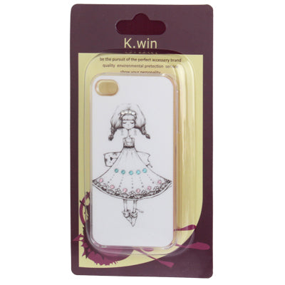 Cutie Pie Waitress Pattern Diamond Encrusted Plastic Case for iPhone 4 & 4S
