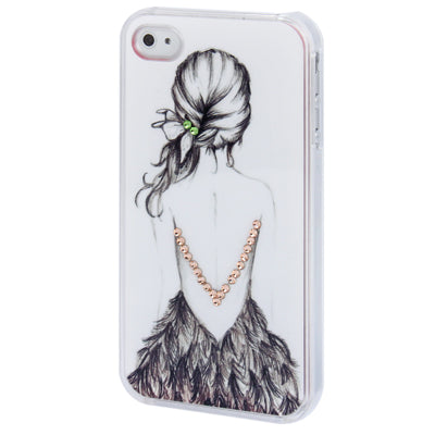 Monochrome Sketch Pattern Diamond Encrusted Plastic Case for iPhone 4 & 4S