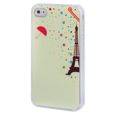 The Eiffel Tower Rainy Season Pattern Diamond Encrusted Plastic Case for iPhone 4 & 4S