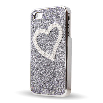 Heart-shaped Handmade Diamond Flash Powder Plastic Case for iPhone 4 & 4S