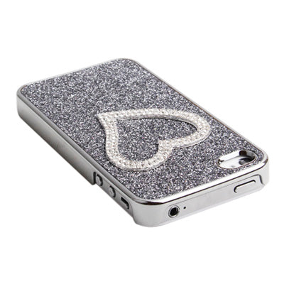 Heart-shaped Handmade Diamond Flash Powder Plastic Case for iPhone 4 & 4S