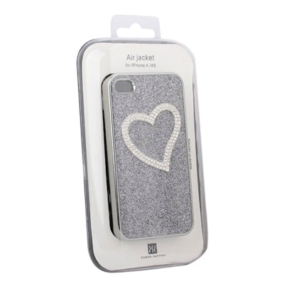 Heart-shaped Handmade Diamond Flash Powder Plastic Case for iPhone 4 & 4S