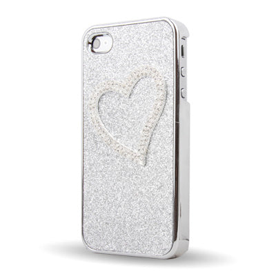 Heart-shaped Handmade Diamond Flash Powder Plastic Case for iPhone 4 & 4S