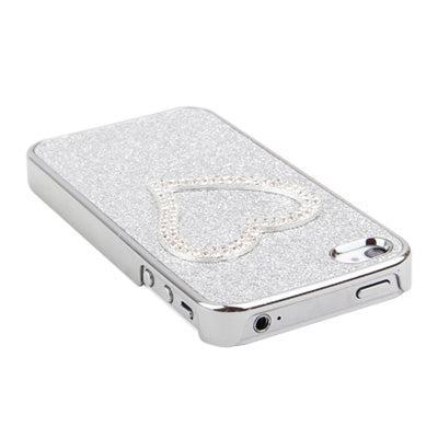 Heart-shaped Handmade Diamond Flash Powder Plastic Case for iPhone 4 & 4S