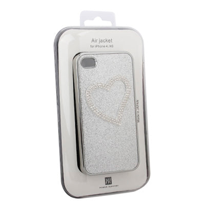 Heart-shaped Handmade Diamond Flash Powder Plastic Case for iPhone 4 & 4S