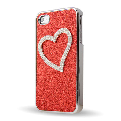 Heart-shaped Handmade Diamond Flash Powder Plastic Case for iPhone 4 & 4S
