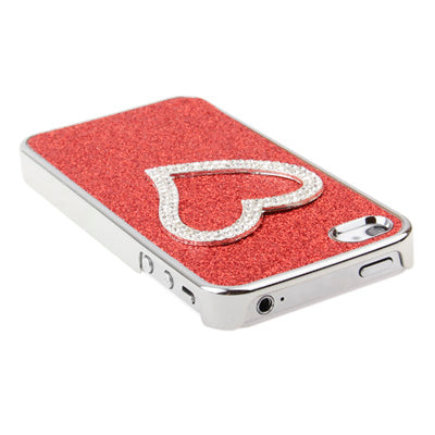 Heart-shaped Handmade Diamond Flash Powder Plastic Case for iPhone 4 & 4S
